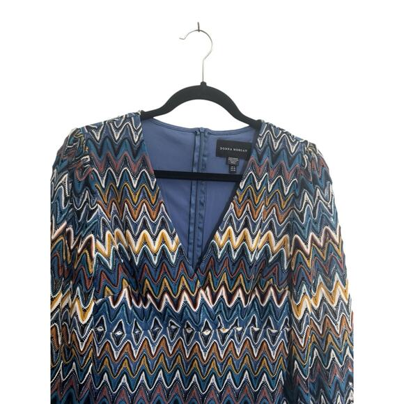 NWT Donna Morgan Nordstrom 6 Blue Rust Zig Zag Crochet Dress Poet Sleeve #5575 - Picture 2 of 16